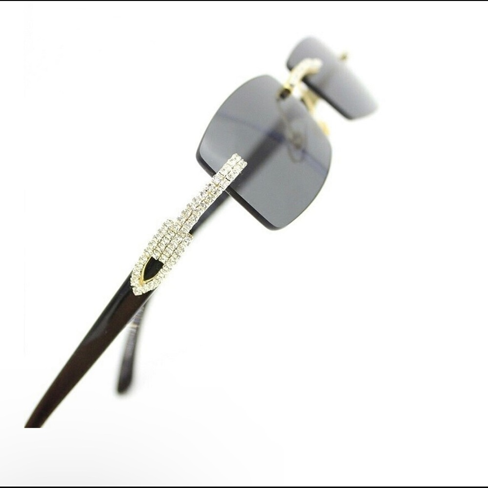 Hip Hıp Shades Diamond Gold Rimless Rapper Shades Square Bling Iced classy Black